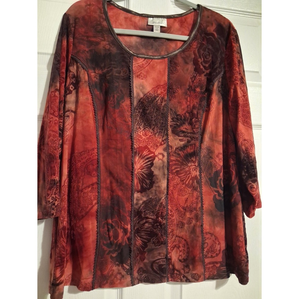 Fairy Grunge Boho Burnout Velvet Paisley Floral Top 1X Rust Orange Whimsigoth